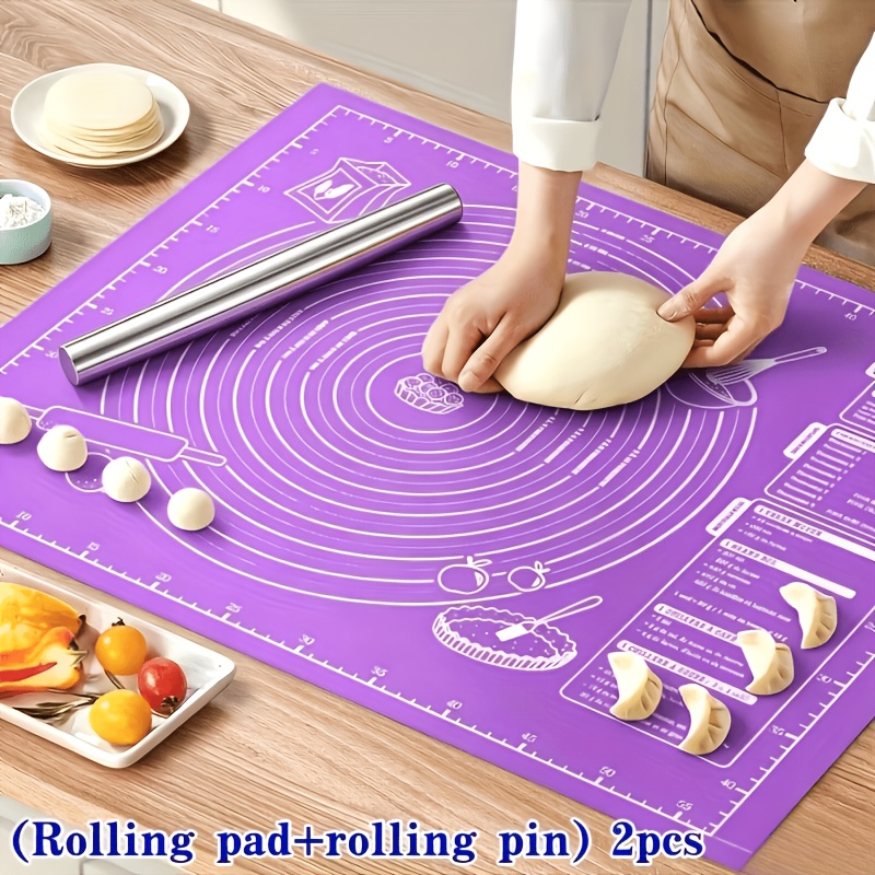 Kitchen Roll Baking - 2개 실리콘 반죽 매트 & 롤링핀