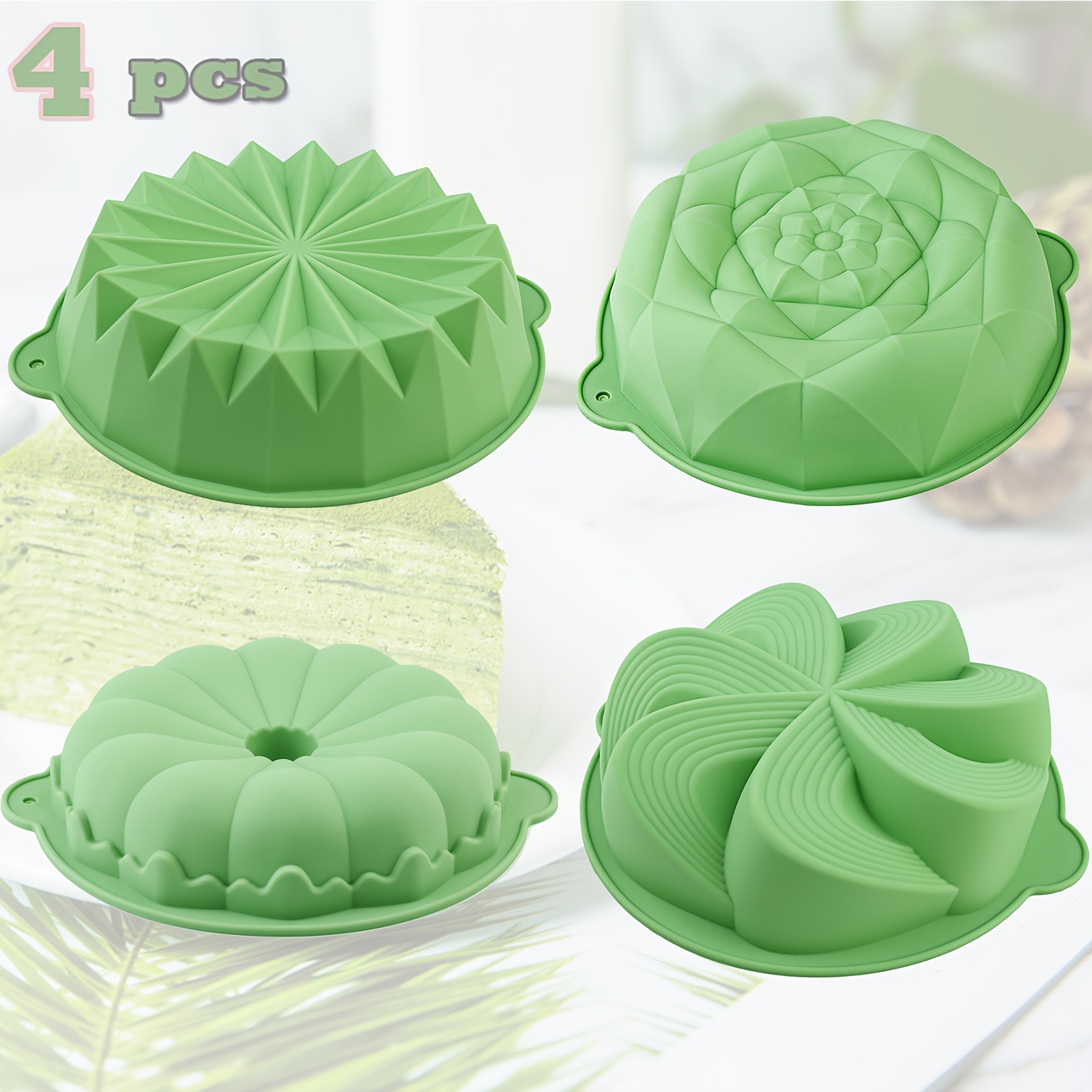 Kitchen Baking Must Haves - 4피스 꽃 모양 실리콘 케이크 몰드,