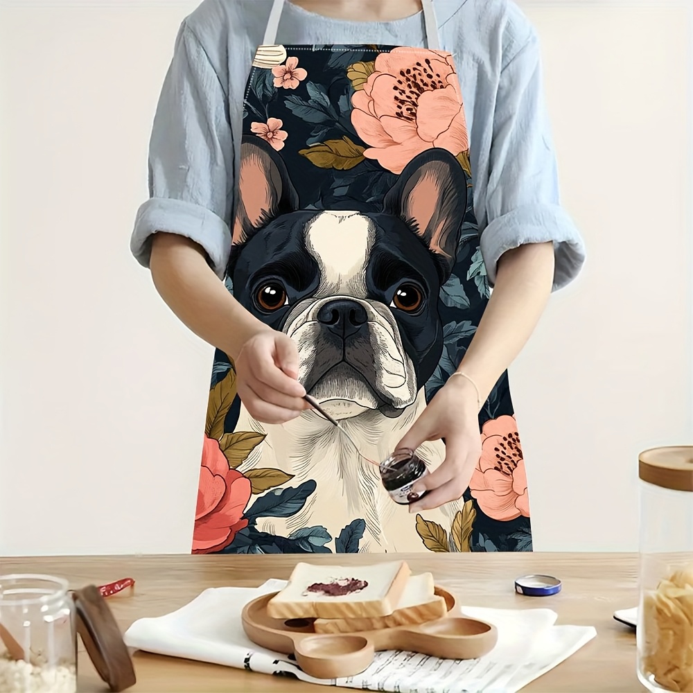프렌치 불독 플로럴 앞치마 - 린넨 느낌, 귀여운 강아 - Kitchen Baking Ideas 리뷰 및 가격
