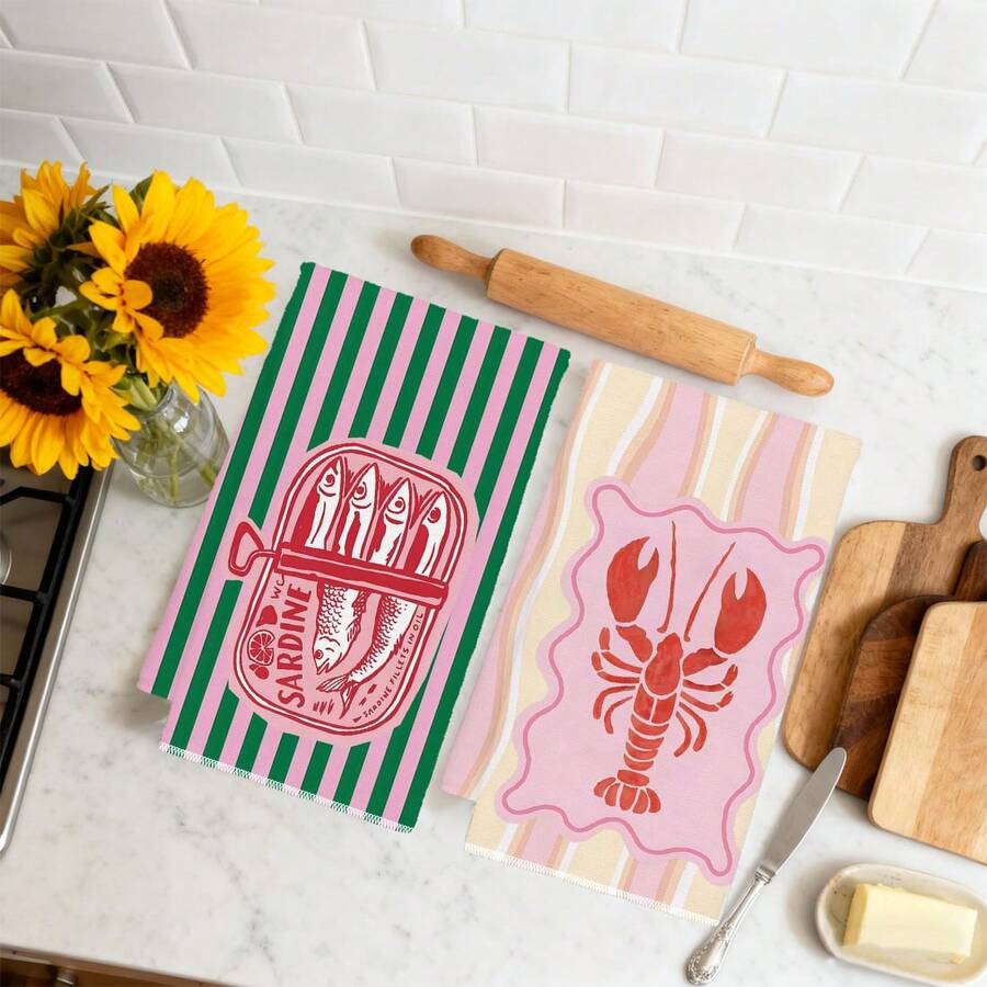 2개, 분홍색과 녹색 줄무늬가 있는 새우와 생선 주방  - Kitchen Baking Must Haves 리뷰 및 가격
