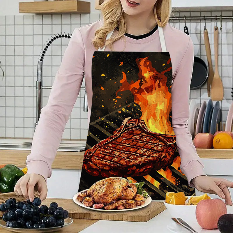 불꽃 그릴 프린트가 있는 바베큐 스테이크 앞치마 1개, - Kitchen Baking Ideas 리뷰 및 가격