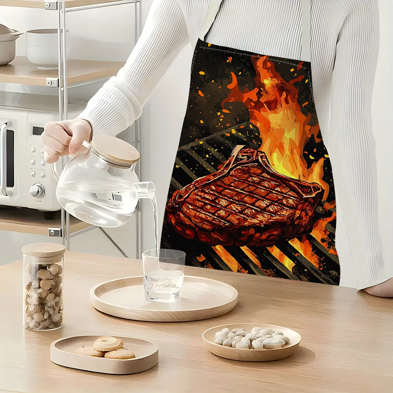 불꽃 그릴 프린트가 있는 바베큐 스테이크 앞치마 1개, - Kitchen Baking Ideas 리뷰 및 가격
