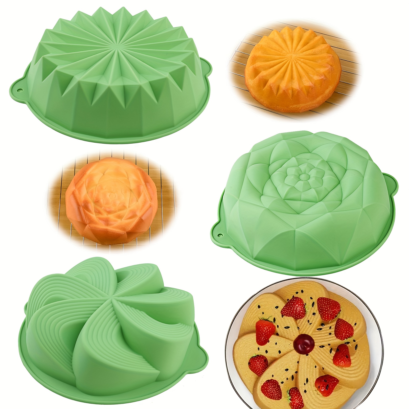 4피스 꽃 모양 실리콘 케이크 몰드, 논스틱 실리콘 케 - Kitchen Baking Must Haves 리뷰 및 가격